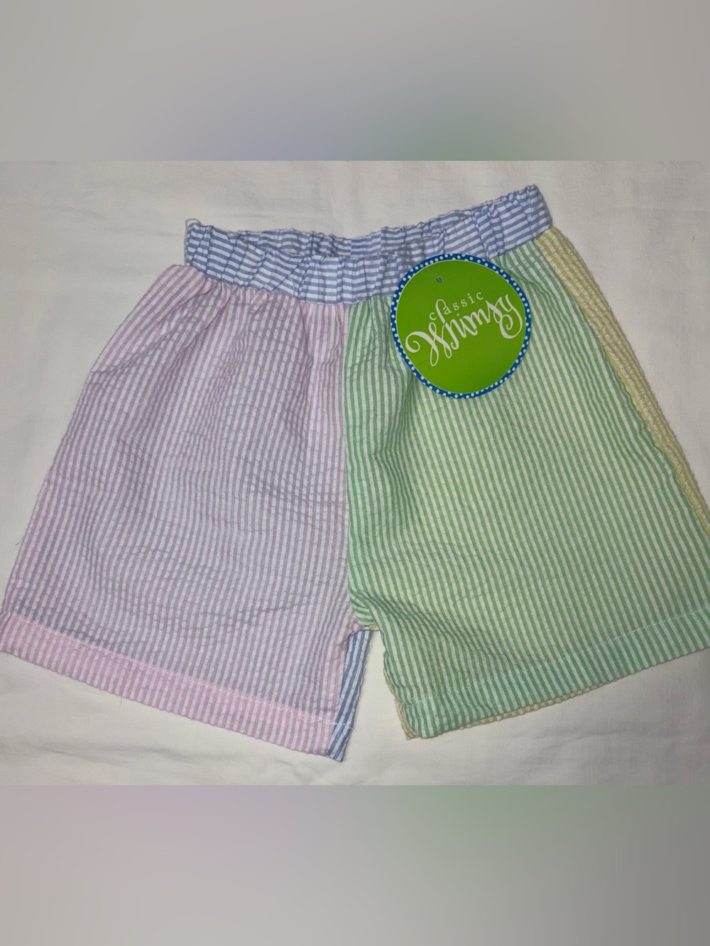 Classic Whimsy seersucker multi stripe shorts elastic waist sz 7 EUC